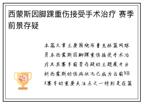 西蒙斯因脚踝重伤接受手术治疗 赛季前景存疑